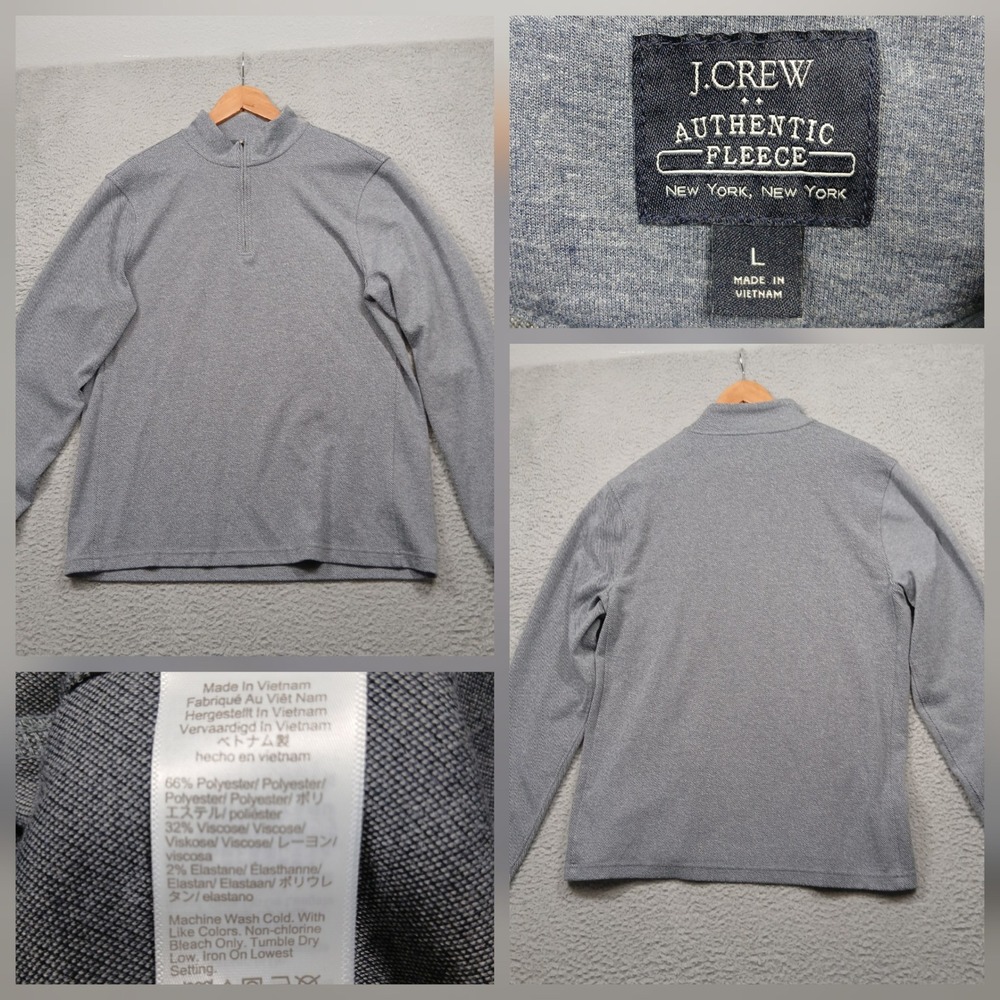 J.Crew Authentic Fleece Men's L‎ Gray 1/4 Zip Pullover Mock Neck Sweatshirt